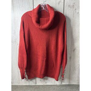 Dark Red Ribbed Knit Cowl Neck Sweater With Button Accents Womens M Cozy Fall
